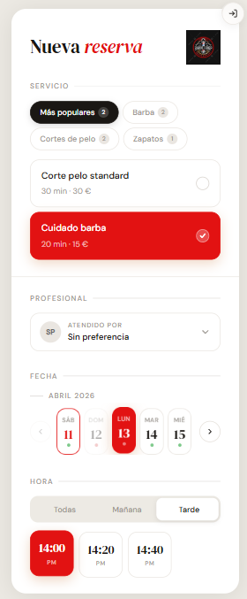 Formulario de reserva en móvil